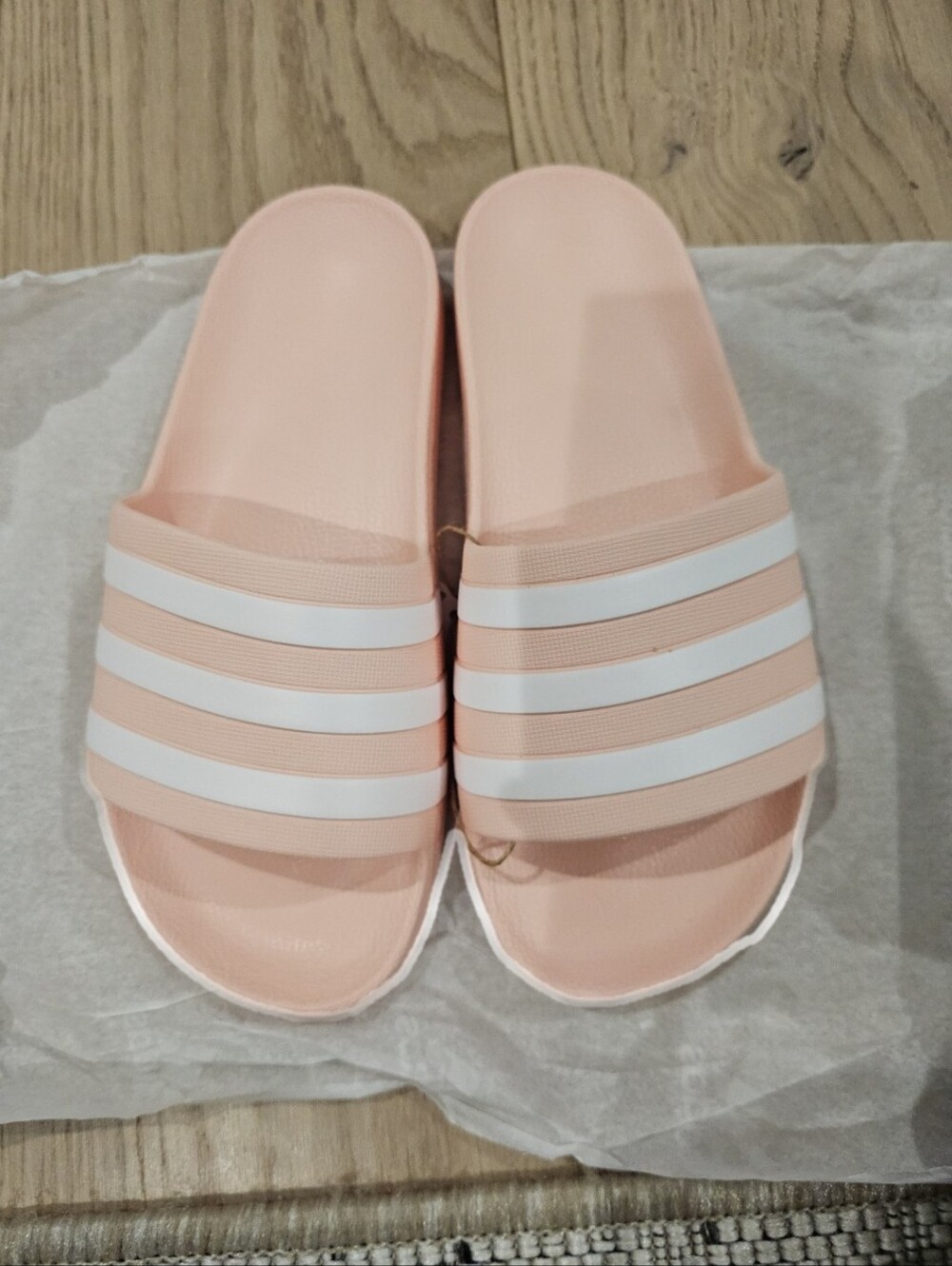 New Women's Adidas Pink Slide Sandals with White Stripes